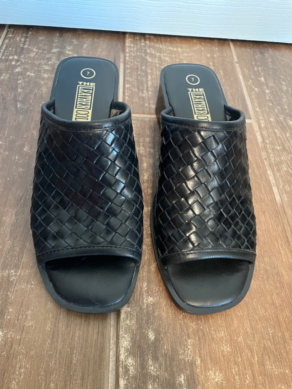 Women's Vintage Black Leather Woven Slide Mules